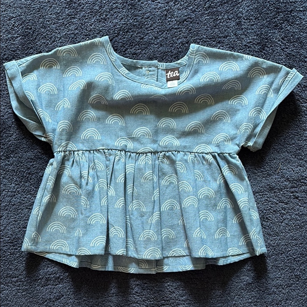 Tea Collection Sky Blue Kids Blouse with White Rainbows
